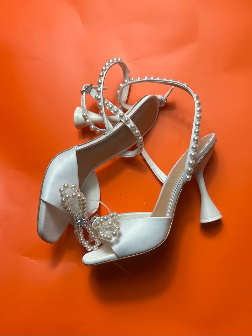 Gianni Bini White Satin Pearl-Embellished Heeled Sandals